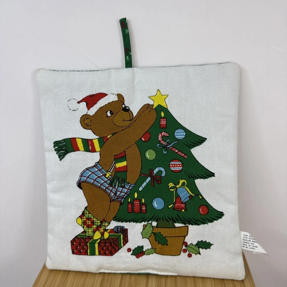 VTG 90s Holiday Christmas Pot Holder Lot 3 Kitchen Cows Teddy Bear Cottagecore